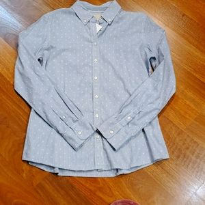 BananavRepublic soft wash button down shirt stripe polka dot long sleeves Medium